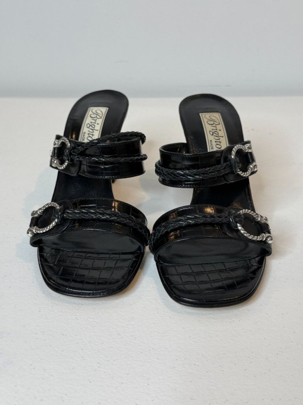 Brighton Raven Black Leather Horsebit Mule Heels Size 5 - Picture 3 of 8